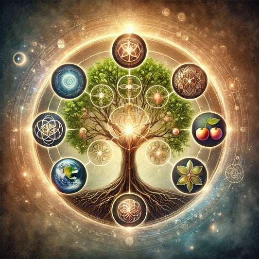 Cette représentation de l'Arbre de Vie illustre ses différentes significations, allant de l'ancrage à l'éternité, en passant par la croissance et la prospérité.