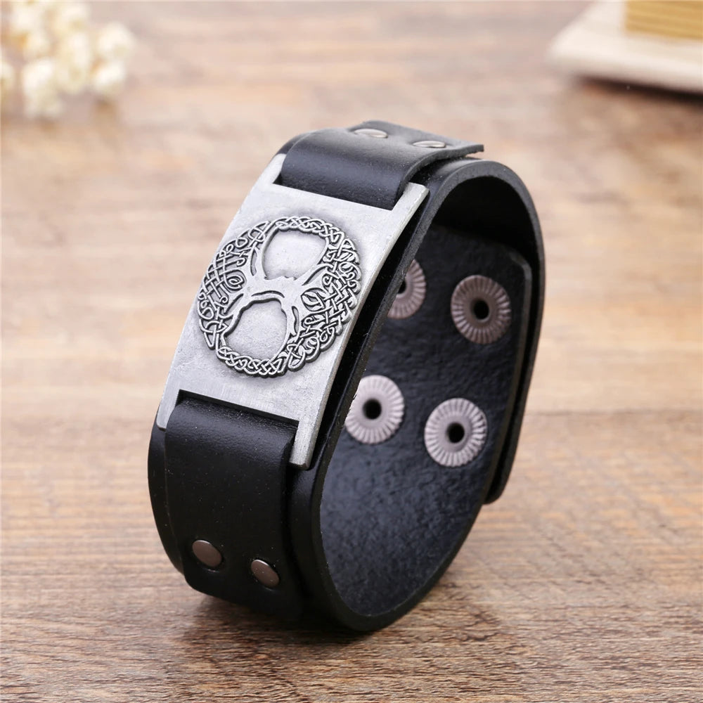 Bracelet cuir noir arbre de vie