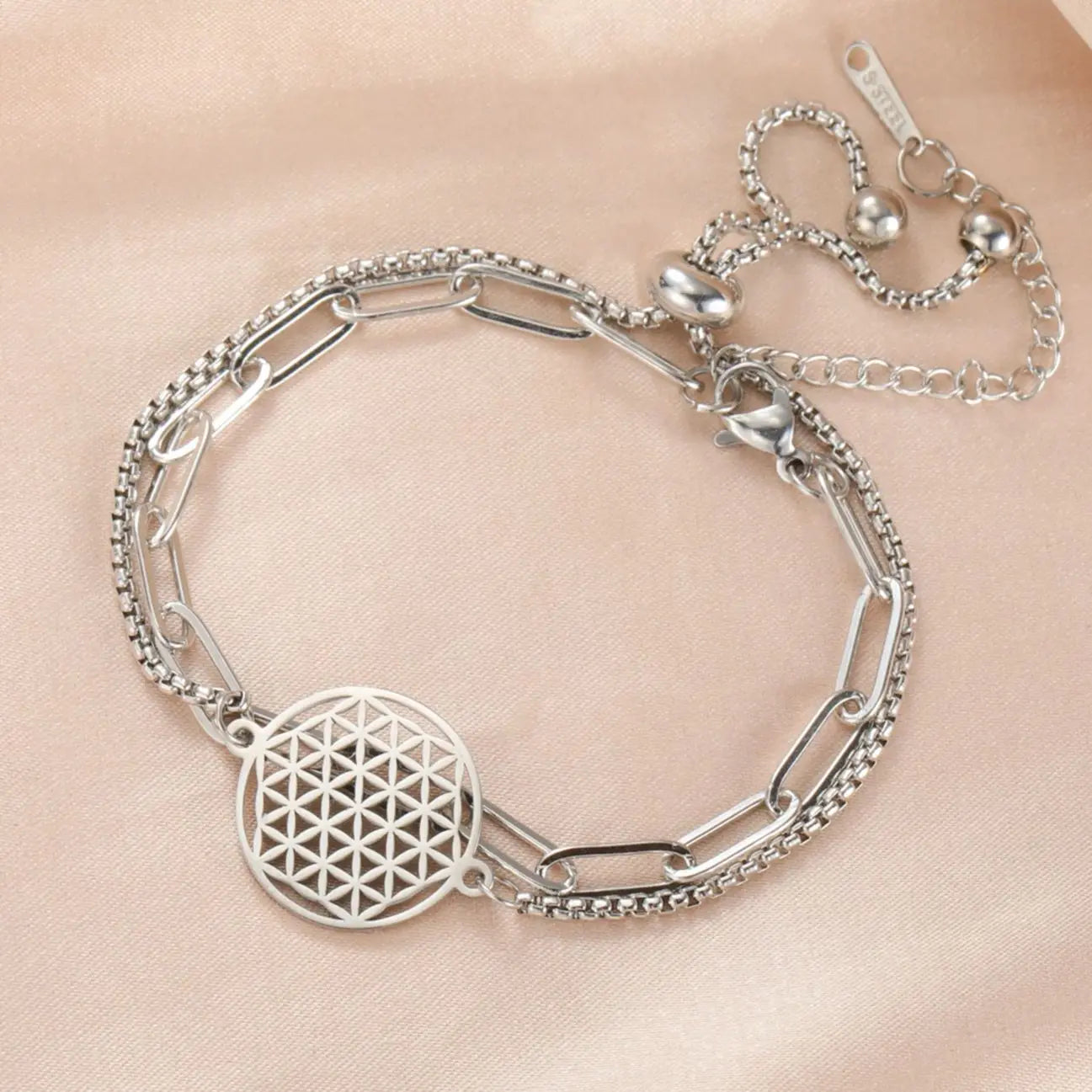 Double chaine argent fleur de vie