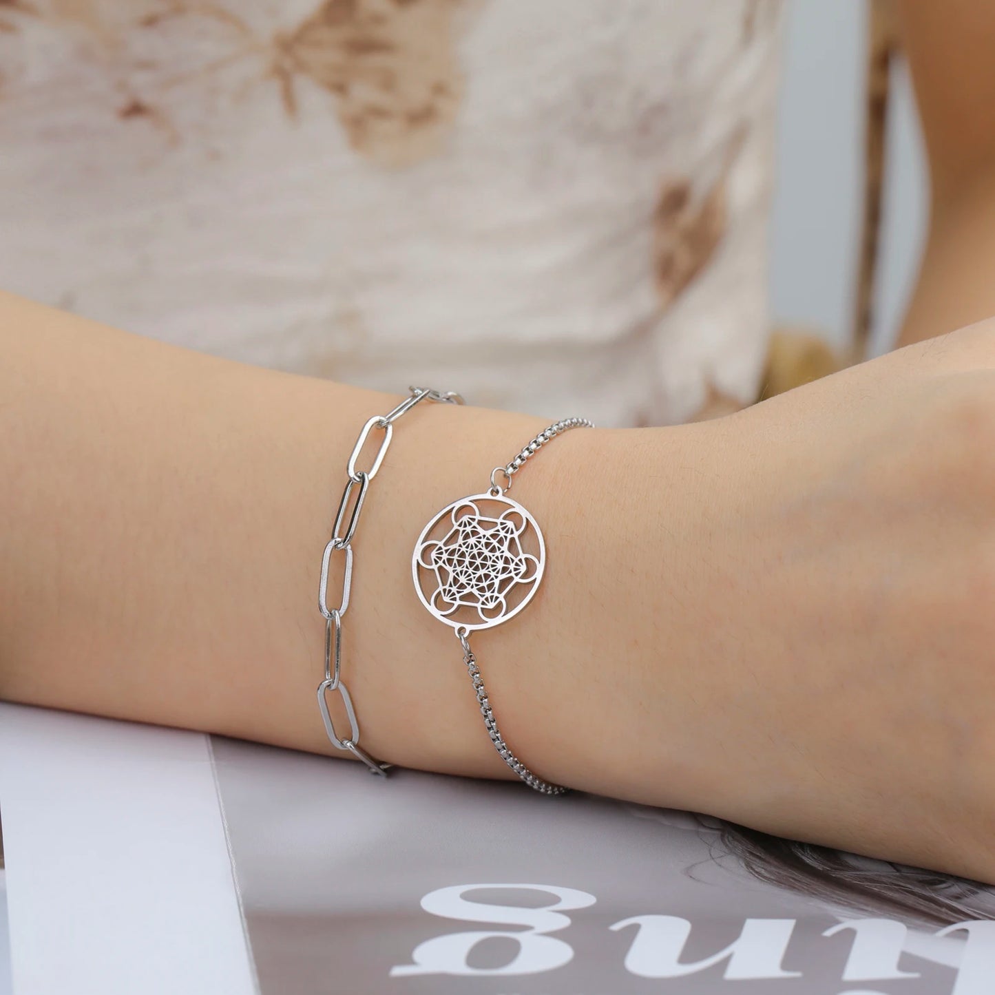 Porte Double chaine argent fleur éternelle