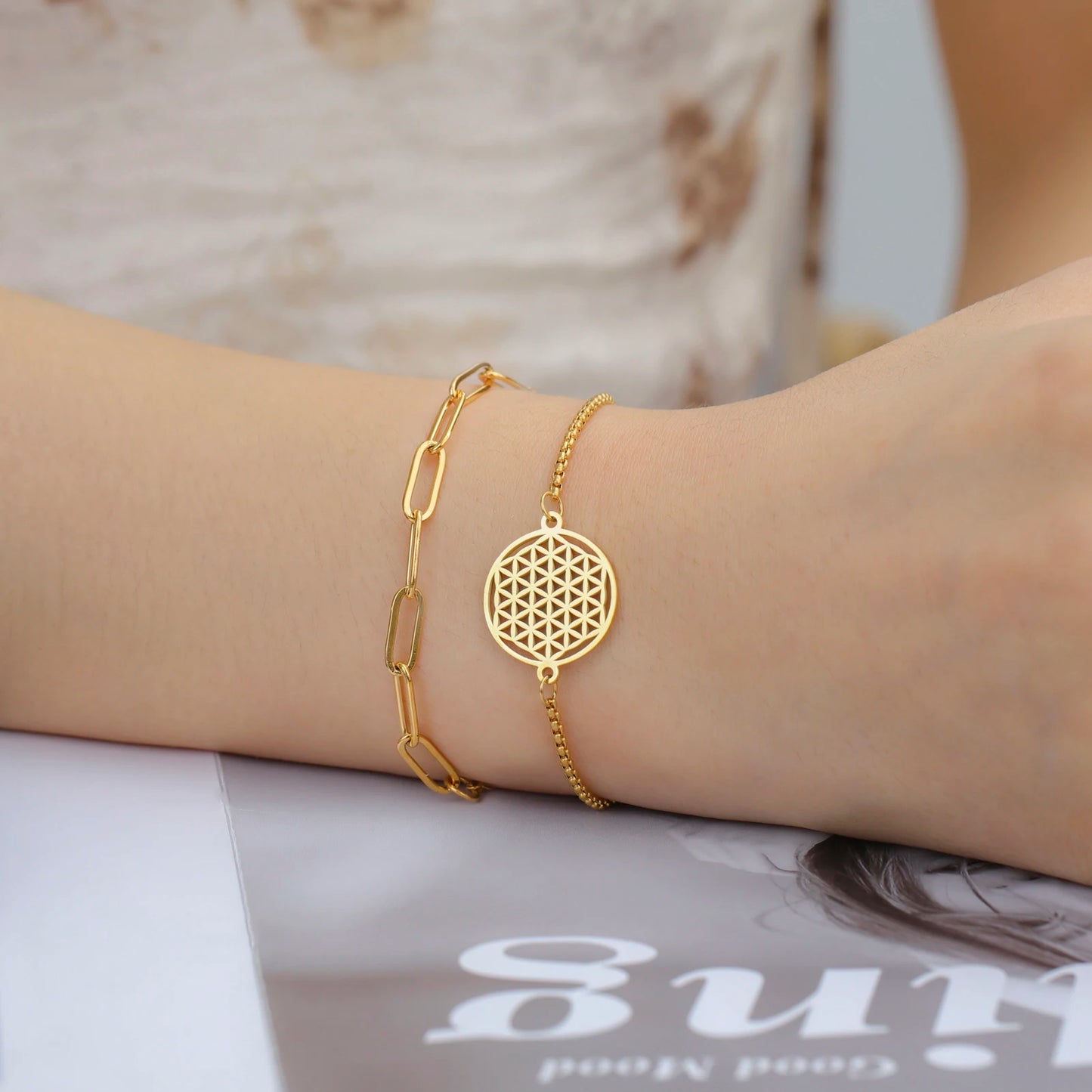 Bracelet Fleur de Vie double chaîne – Elésia