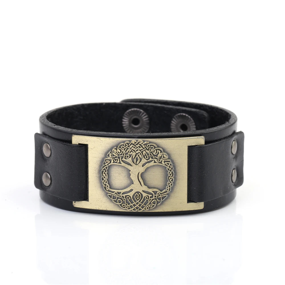 Bracelet cuir noir or