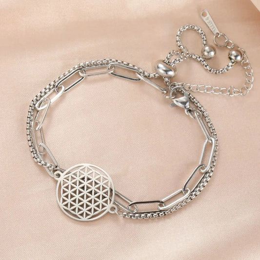 Double chaine argent fleur de vie