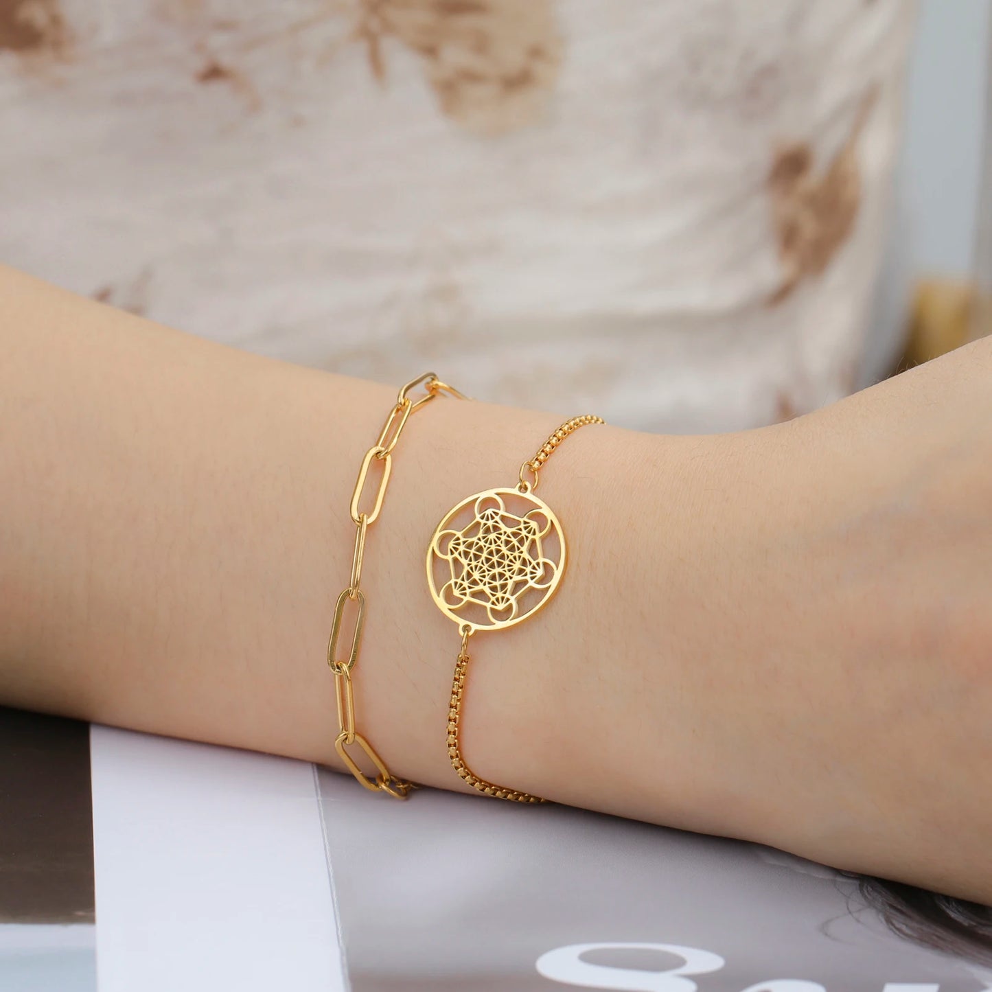 Porte Double chaine or fleur eternelle 