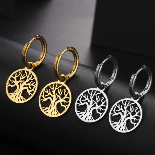 Boucles d'oreilles ronde arbre sans feuilles