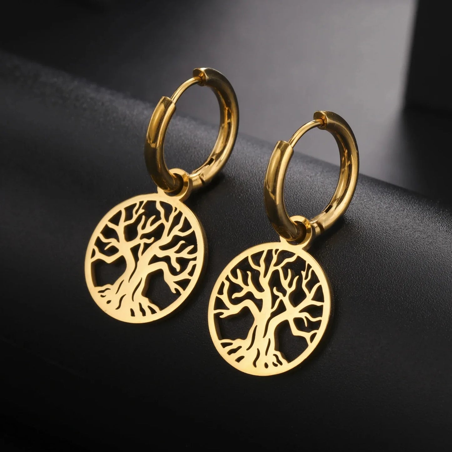 Boucles d'oreilles ronde arbre sans feuilles